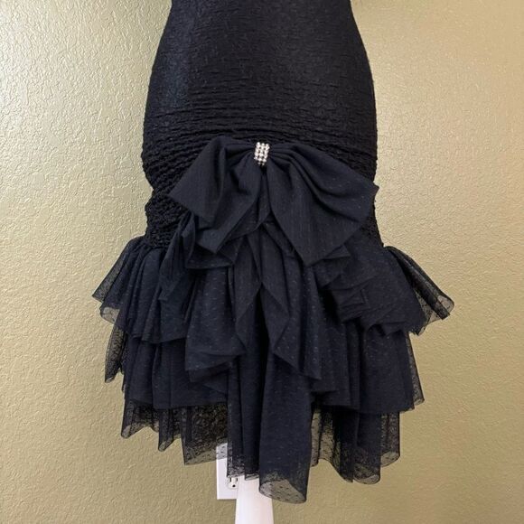 Vintage 80s 90s Talon Women’s 6 Chiffon Ruffled Cocktail Midi Dress Made in USA - Picture 3 of 8